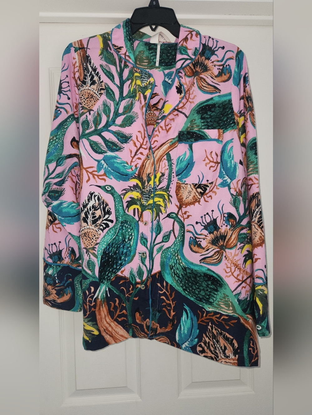 Anthropologie Pink and Green Tropical Print Pajamas Top, Size 1X